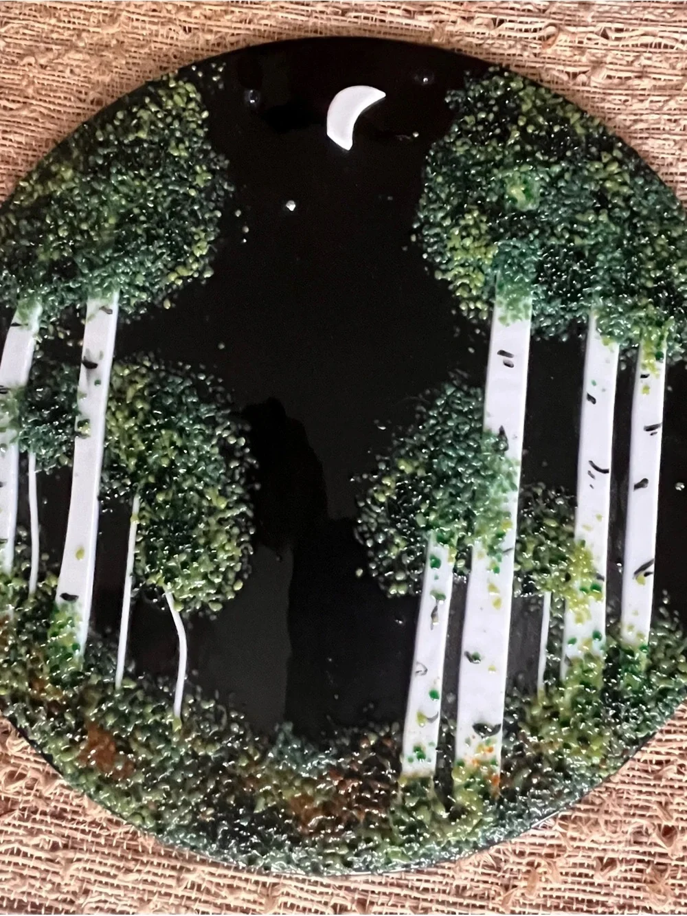 Handcrafted Infused Glass Forest Art Plate Glass 11” D